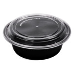 Black Base Microwaveable Food Container Round (24oz) With Lids