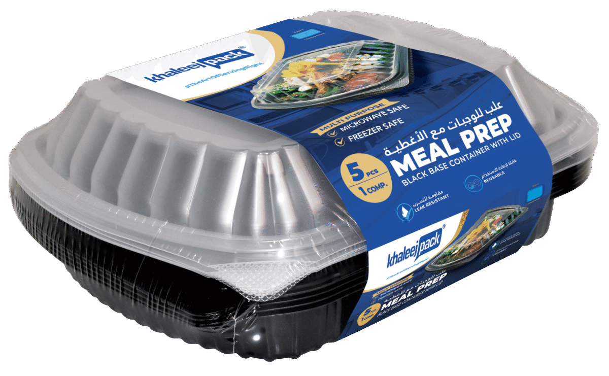 1 Compartment Black Base Rectangular Meal Prep Containers with Lids – 5 pcs - Image 1
