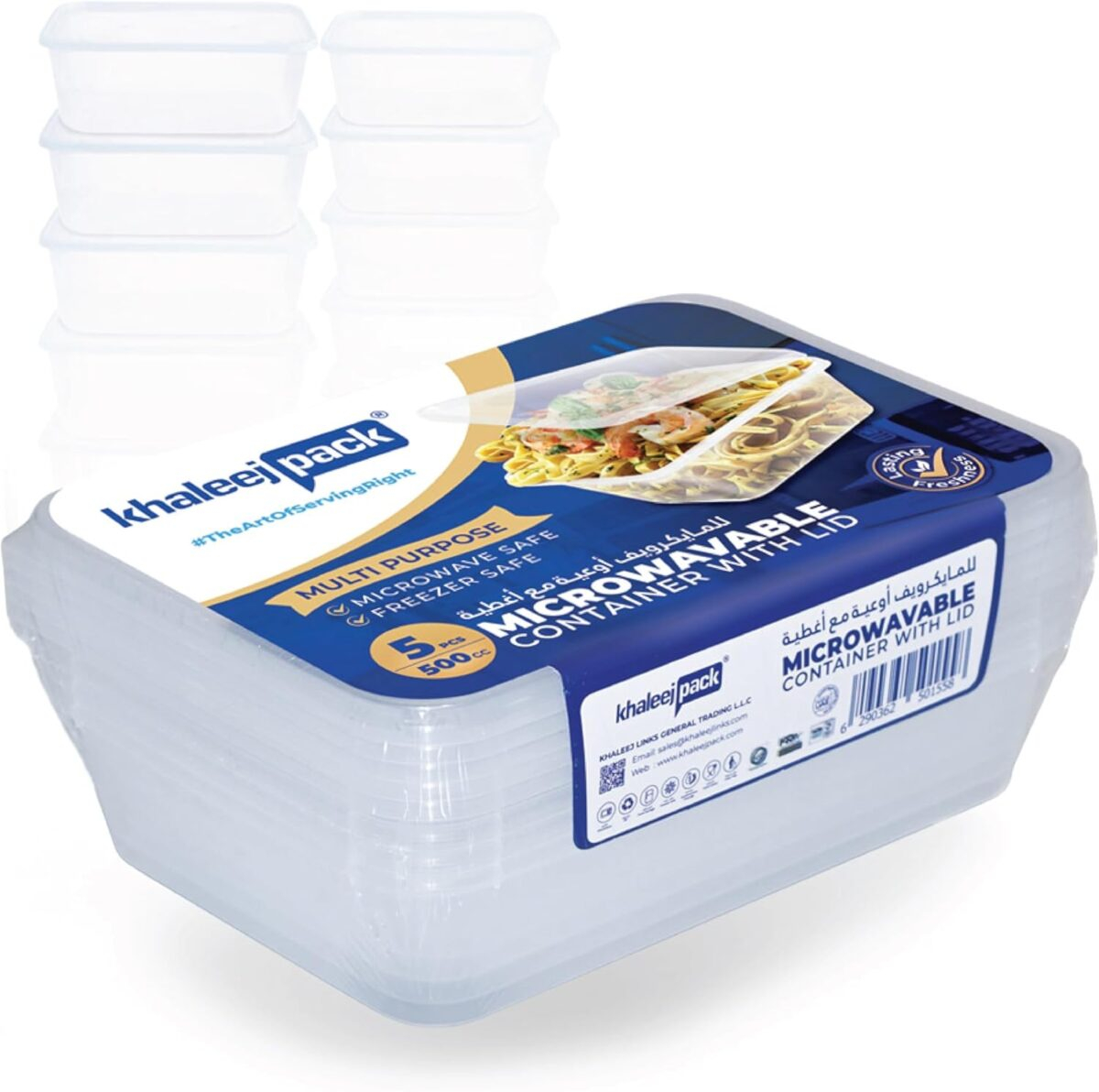 500ml Microwaveable Rectangle Food Containers with Lids– 5 pcs - Image 1
