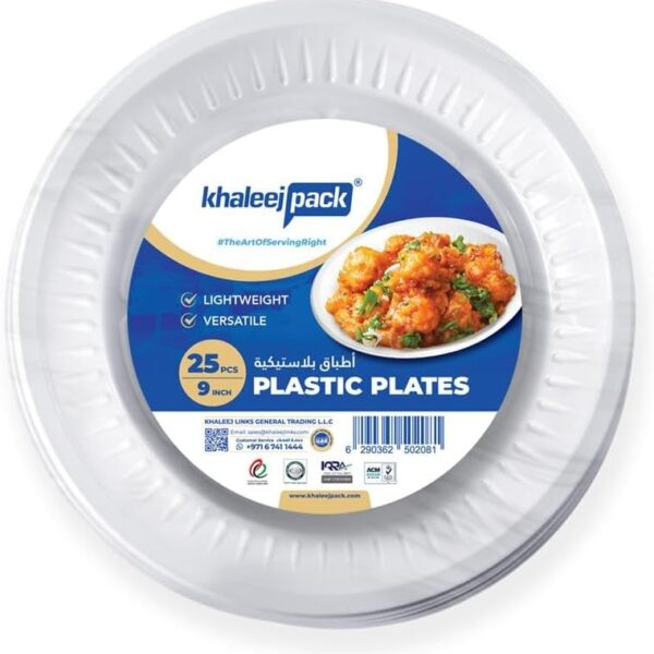 9″ White Plastic Plates – Pack of 25