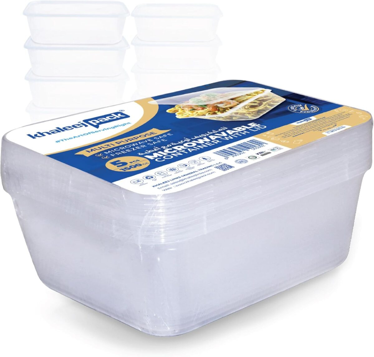 1500ml Microwaveable Rectangle Food Containers with Lids– 5 pcs - Image 1