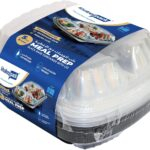 3 Compartment Black Base Rectangular Meal Prep Containers with Lids – 5 pcs