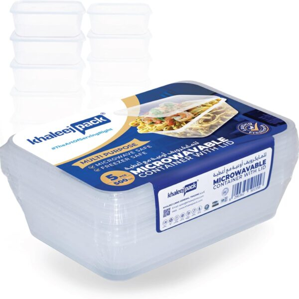 750ml Microwaveable Rectangle Food Containers with Lids – 5 pcs