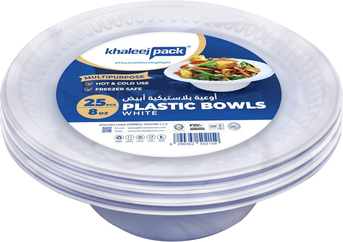 8oz  White Plastic Bowl - Pack of 25 - Image 1