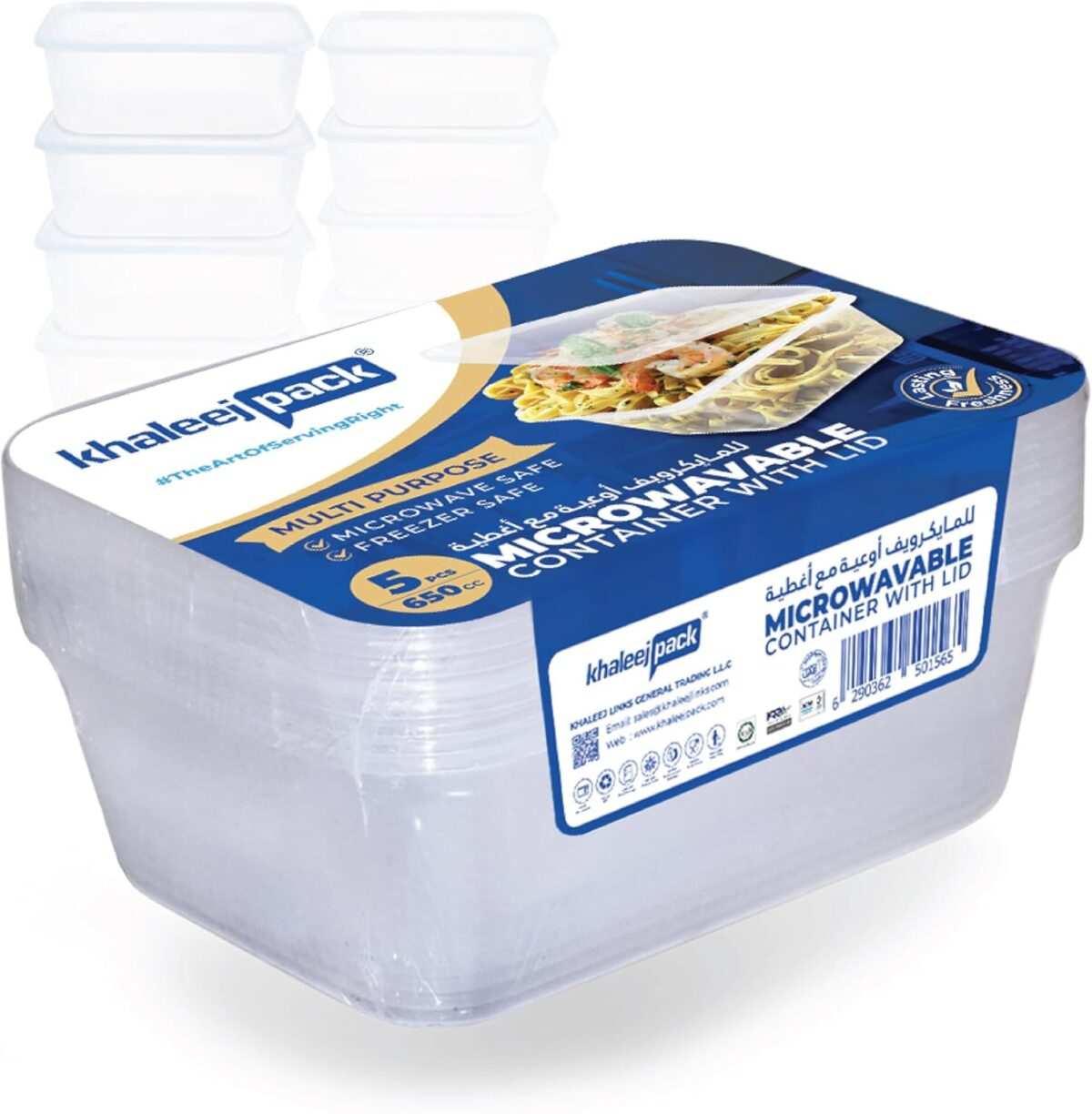 650ml Microwaveable Rectangle Food Containers with Lids - 5 pcs - Image 1