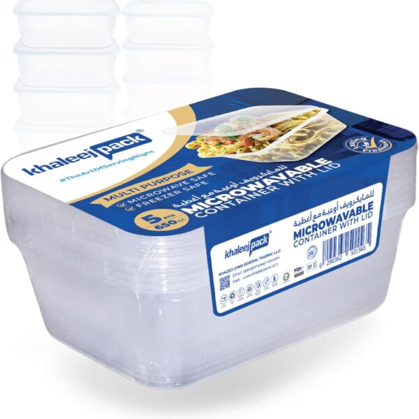 650ml Microwaveable Rectangle Food Containers with Lids - 5 pcs