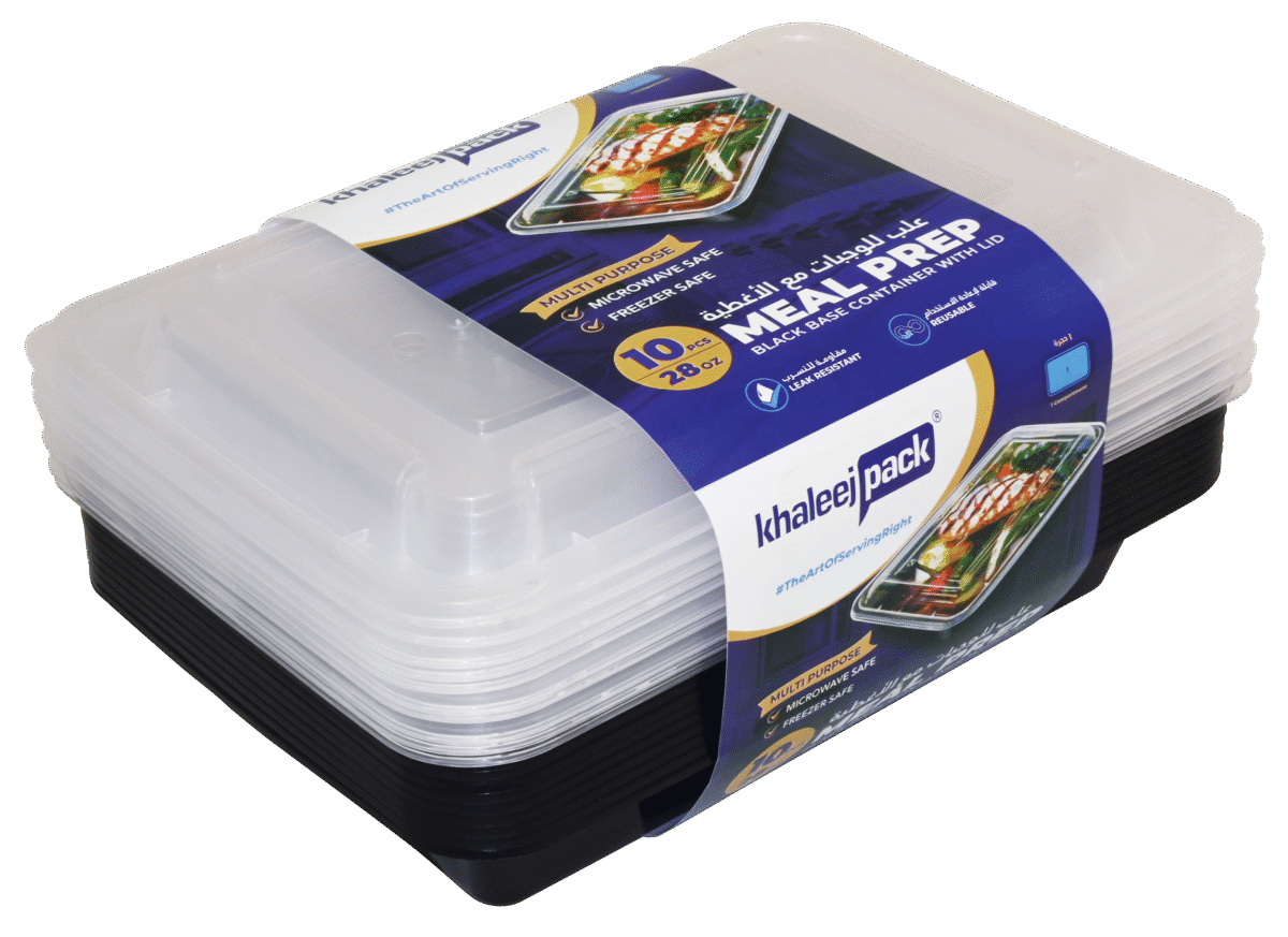 Black Base Rectangular Meal Prep Containers 28 oz – 10 Pack - Image 1