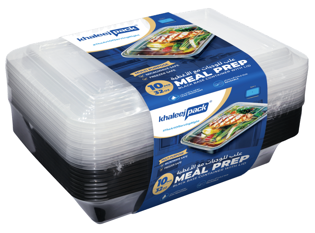 Black Base Rectangular Meal Prep Containers 32 oz – 10 Pack - Image 1