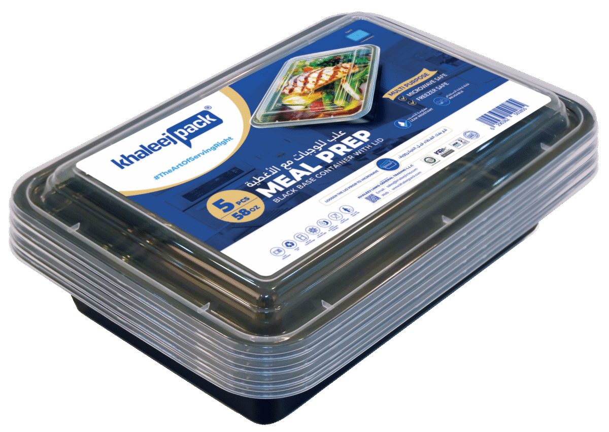 Black Base Rectangular Container with Lid 58 oz - 5 pc - Image 1