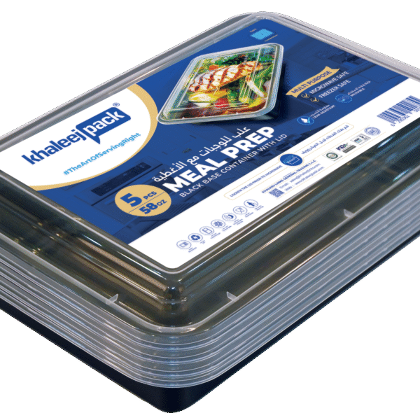 Black Base Rectangular Container with Lid 58 oz - 5 pc